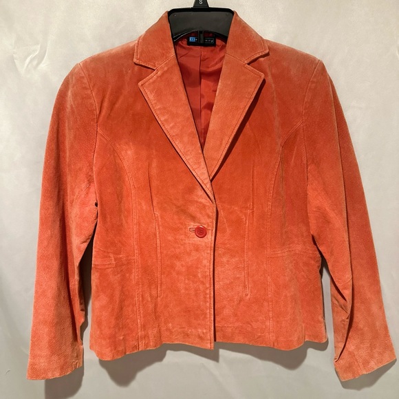 Vintage Pale Peach Suede Leather Blazer Jacket Coat Size Petite Large - Picture 2 of 7